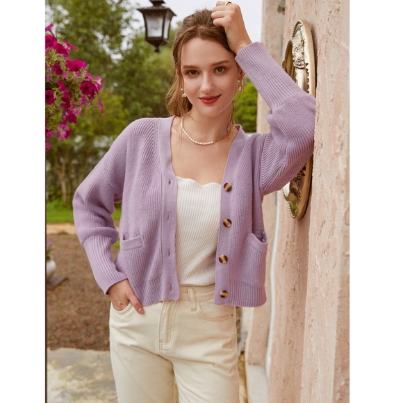 Lavender Knit Button Front Cardigan - Picture 14 of 16